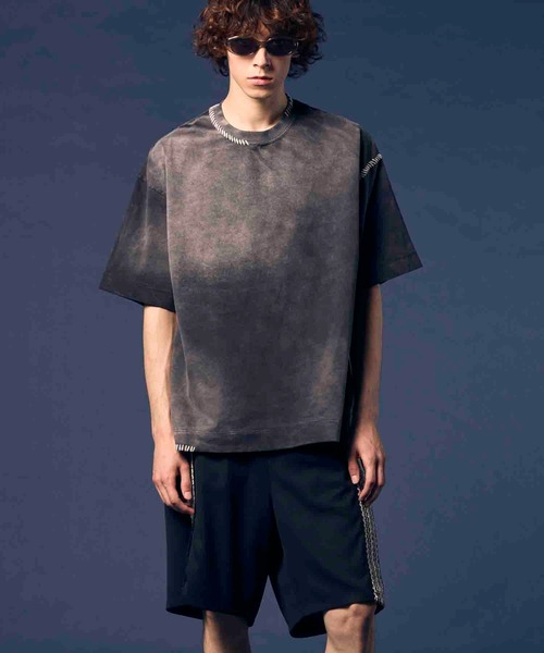 MAISON SPECIAL(メゾンスペシャル)の「《UNISEX》Over-Dye Embroidery Prime-Over Stitch Design T-Shirt/オーバーダイエンブロイダリープライムオーバーステッチデザインTシャツ【MAISON SPECIAL/メゾンスペシャル】(Tシャツ/カットソー・メンズ・ブラック/ラベンダー・0/1/2)」の5枚目の写真