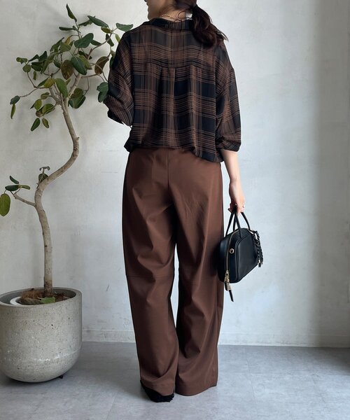 DouDou（ドゥドゥ）の「シアーチェックドロストシャツ（シャツ/ブラウス・レディース・ブラック/ベージュ・FREE）」の8枚目の写真