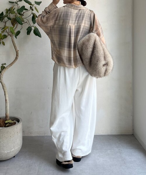 DouDou（ドゥドゥ）の「シアーチェックドロストシャツ（シャツ/ブラウス・レディース・ブラック/ベージュ・FREE）」の19枚目の写真