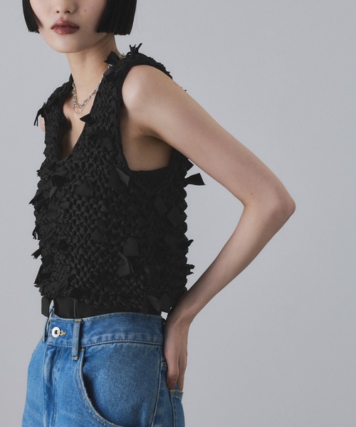 ADAM ET ROPE' 黒 テープヤーンベスト アダムエロペ 美品 テープヤーンベスト（ベスト）｜ADAM ET ROPE'（アダムエロペ