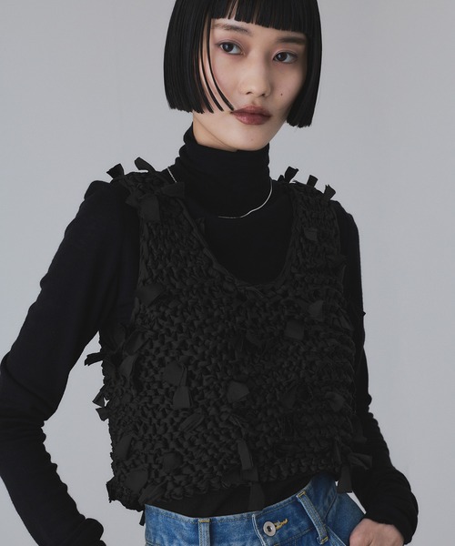 ADAM ET ROPE' 黒 テープヤーンベスト アダムエロペ 美品 テープヤーンベスト（ベスト）｜ADAM ET ROPE'（アダムエロペ）の