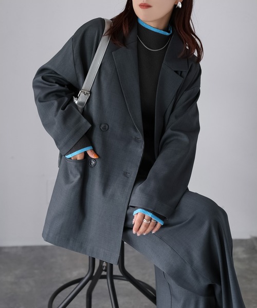 Riberry（リベリー）の「ダブルジャケット+ワイドパンツセットアップ（セットアップ・レディース・チャコールグレー/ブラック/ブラウン・FREE）」の3枚目の写真