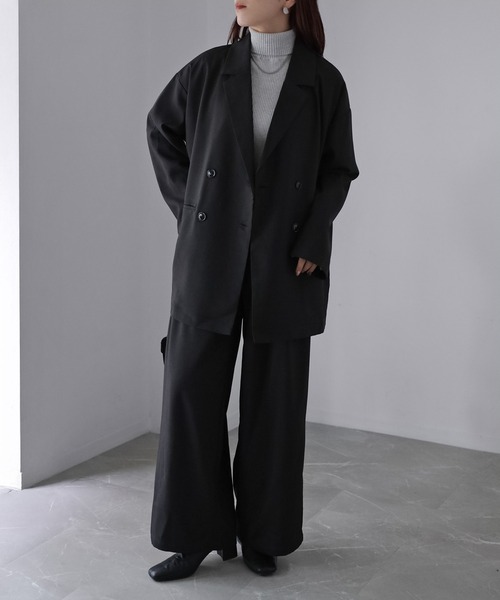 Riberry（リベリー）の「ダブルジャケット+ワイドパンツセットアップ（セットアップ・レディース・チャコールグレー/ブラック/ブラウン・FREE）」の2枚目の写真