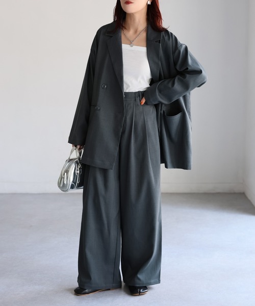 Riberry（リベリー）の「ダブルジャケット+ワイドパンツセットアップ（セットアップ・レディース・チャコールグレー/ブラック/ブラウン・FREE）」の9枚目の写真