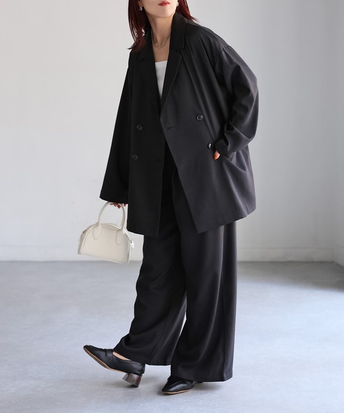 Riberry（リベリー）の「ダブルジャケット+ワイドパンツセットアップ（セットアップ・レディース・チャコールグレー/ブラック/ブラウン・FREE）」の6枚目の写真