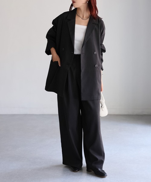Riberry（リベリー）の「ダブルジャケット+ワイドパンツセットアップ（セットアップ・レディース・チャコールグレー/ブラック/ブラウン・FREE）」の4枚目の写真