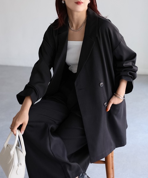 Riberry（リベリー）の「ダブルジャケット+ワイドパンツセットアップ（セットアップ・レディース・チャコールグレー/ブラック/ブラウン・FREE）」の5枚目の写真