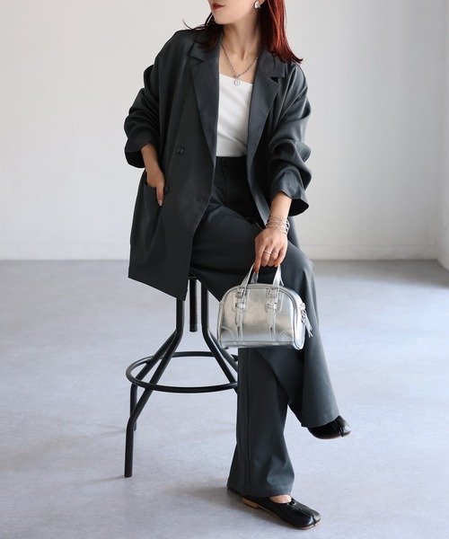 Riberry（リベリー）の「ダブルジャケット+ワイドパンツセットアップ（セットアップ・レディース・チャコールグレー/ブラック/ブラウン・FREE）」の7枚目の写真