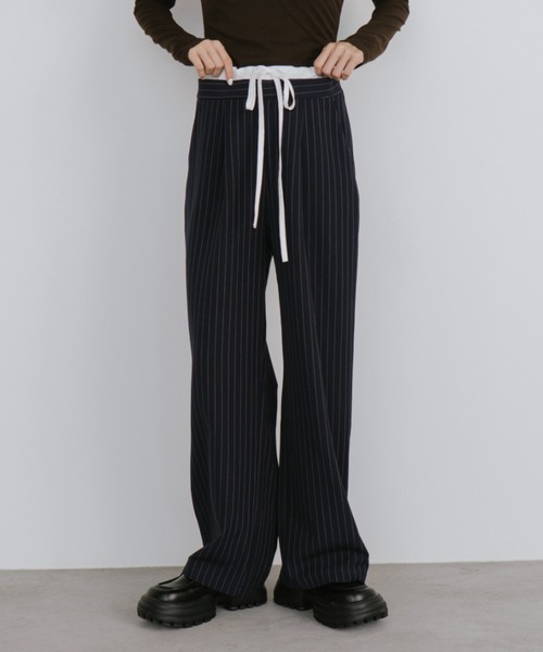 レイヤードウエストピンストライプパンツ（スラックス）｜duei