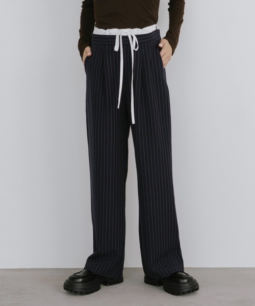 レイヤードウエストピンストライプパンツ（スラックス）｜duei（デュイ