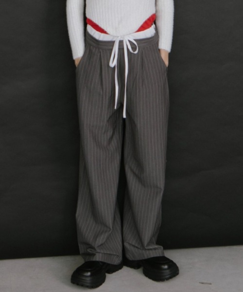 レイヤードウエストピンストライプパンツ（スラックス）｜duei（デュイ