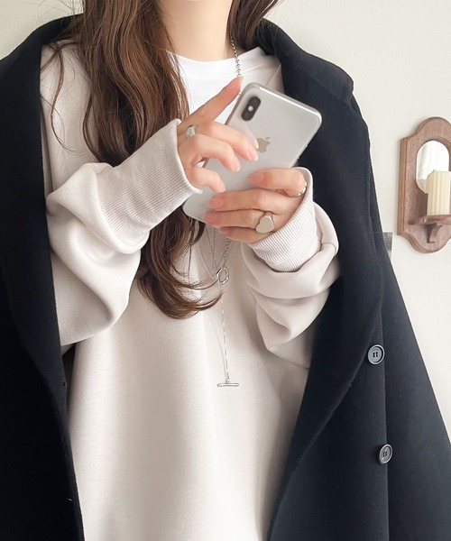classicalelf（クラシカルエルフ）の「「大人の余裕感」をまとえる！Vネックダンボールカットソー（長袖）（スウェット・レディース・グレイッシュベージュ/ブラウン/杢グレー/ブルー/チャコール・X-LARGE/SMALL/MEDIUM/LARGE）」の13枚目の写真