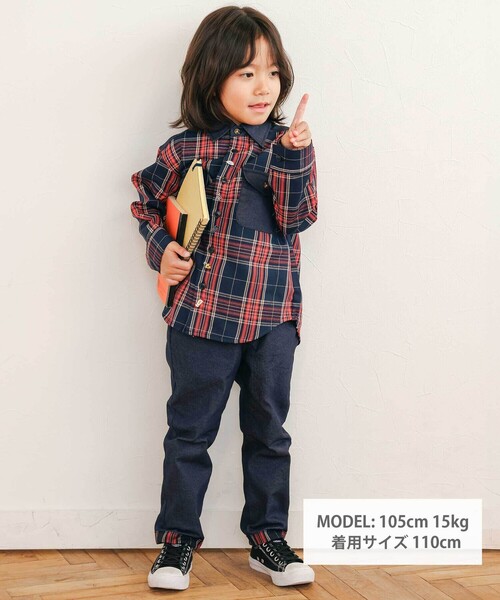 SLAP SLIP（スラップスリップ）の「【お揃い】ツイル胸ポケットチェックシャツ(80~130cm)（シャツ/ブラウス・キッズ・ブルー系その他2/ブラウン系その他・90cm/80ｃｍ/110cm/120cm/100cm/130cm）」の3枚目の写真