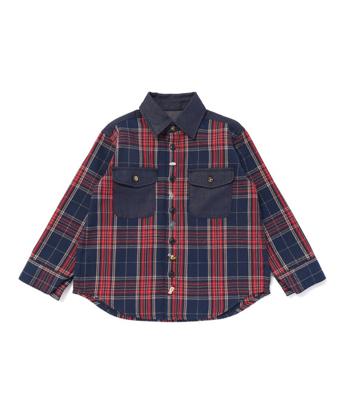 SLAP SLIP（スラップスリップ）の「【お揃い】ツイル胸ポケットチェックシャツ(80~130cm)（シャツ/ブラウス・キッズ・ブルー系その他2/ブラウン系その他・90cm/80ｃｍ/110cm/120cm/100cm/130cm）」の8枚目の写真