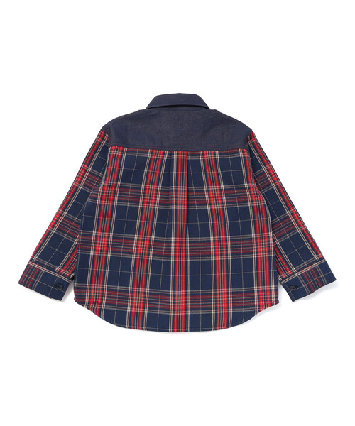 SLAP SLIP（スラップスリップ）の「【お揃い】ツイル胸ポケットチェックシャツ(80~130cm)（シャツ/ブラウス・キッズ・ブルー系その他2/ブラウン系その他・90cm/80ｃｍ/110cm/120cm/100cm/130cm）」の9枚目の写真