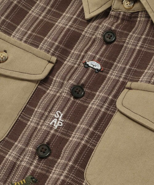 SLAP SLIP（スラップスリップ）の「【お揃い】ツイル胸ポケットチェックシャツ(80~130cm)（シャツ/ブラウス・キッズ・ブルー系その他2/ブラウン系その他・90cm/80ｃｍ/110cm/120cm/100cm/130cm）」の20枚目の写真