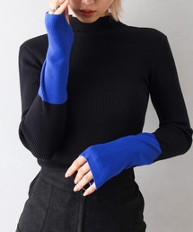 リブバイカラーハイネックニット