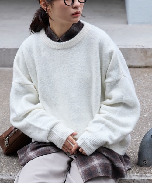 コクーン ミックスカラー オーバーサイズ クルーネック ニット（ニット