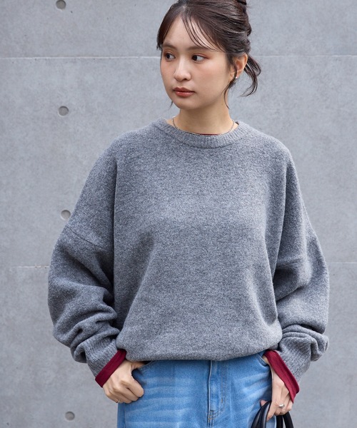 コクーン ミックスカラー オーバーサイズ クルーネック ニット MONO