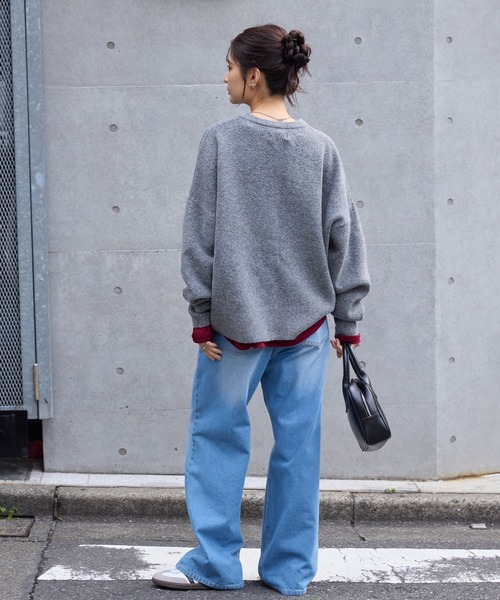 コクーン ミックスカラー オーバーサイズ クルーネック ニット MONO