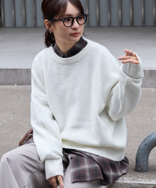 セール】コクーン ミックスカラー オーバーサイズ クルーネック ニット