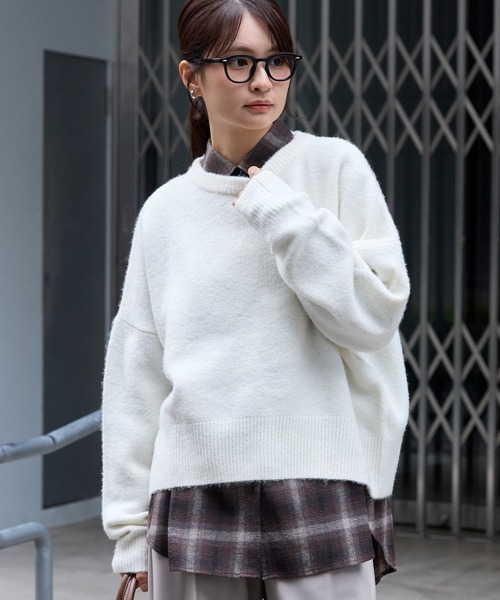 コクーン ミックスカラー オーバーサイズ クルーネック ニット MONO