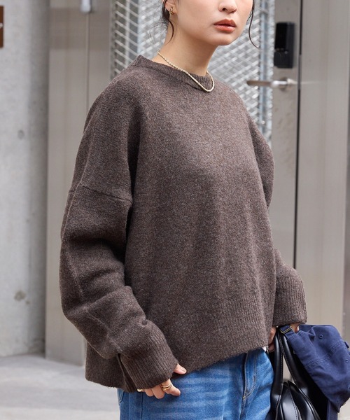 セール】コクーン ミックスカラー オーバーサイズ クルーネック ニット