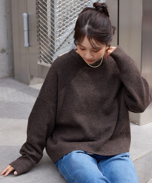 セール】コクーン ミックスカラー オーバーサイズ クルーネック ニット