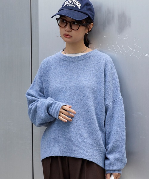 セール】コクーン ミックスカラー オーバーサイズ クルーネック ニット