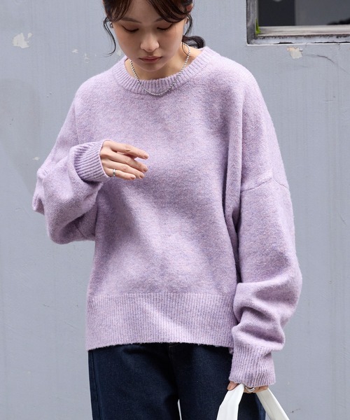 セール】コクーン ミックスカラー オーバーサイズ クルーネック ニット