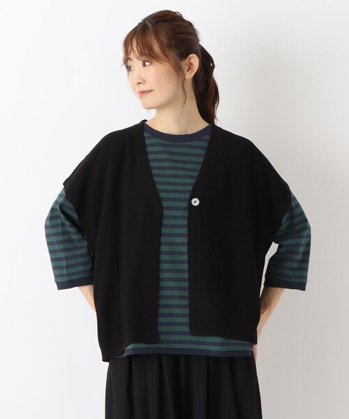 one'sterrace(ワンズテラス)の「麻タッチ Vネックジレ(ベスト・レディース・ベージュ系その他7/ブラック系8/アイボリー系8・02)」の3枚目の写真
