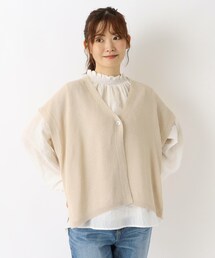 麻タッチ Vネックジレ