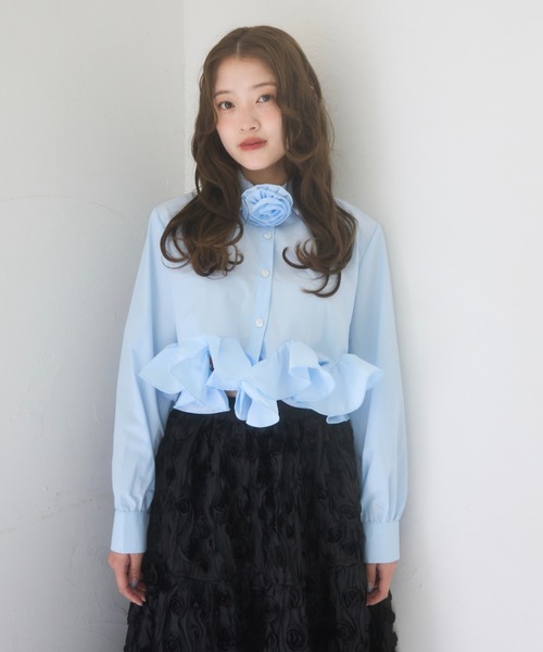 mellowneon（メロウネオン）の「ローズチョーカーフリルシャツブラウス（シャツ/ブラウス・レディース・ホワイト/ブルー・FREE）」の6枚目の写真