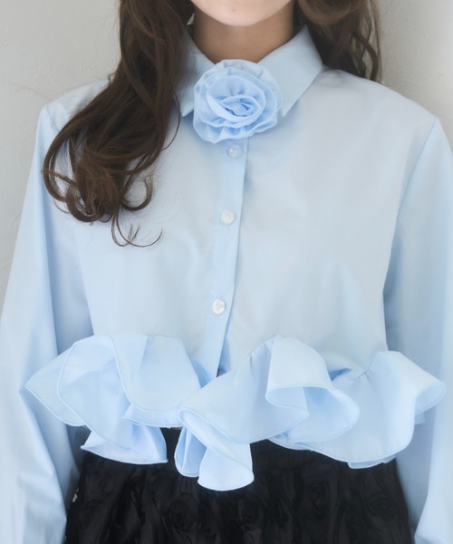 mellowneon（メロウネオン）の「ローズチョーカーフリルシャツブラウス（シャツ/ブラウス・レディース・ホワイト/ブルー・FREE）」の11枚目の写真
