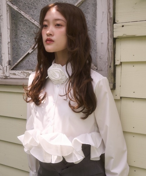 mellowneon（メロウネオン）の「ローズチョーカーフリルシャツブラウス（シャツ/ブラウス・レディース・ホワイト/ブルー・FREE）」の3枚目の写真