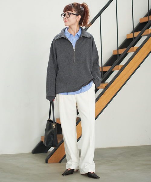 Spick & Span(スピックアンドスパン)の「ミラノリブハーフジッププルオーバー(ニット/セーター・レディース・ホワイト/チャコールグレー・FREE)」の5枚目の写真