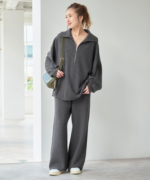 Spick & Span(スピックアンドスパン)の「ミラノリブハーフジッププルオーバー(ニット/セーター・レディース・ホワイト/チャコールグレー・FREE)」の6枚目の写真