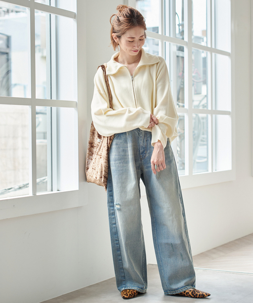 Spick & Span(スピックアンドスパン)の「ミラノリブハーフジッププルオーバー(ニット/セーター・レディース・ホワイト/チャコールグレー・FREE)」の7枚目の写真