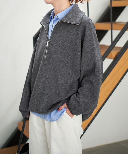 Spick & Span(スピックアンドスパン)の「ミラノリブハーフジッププルオーバー(ニット/セーター・レディース・ホワイト/チャコールグレー・FREE)」の9枚目の写真