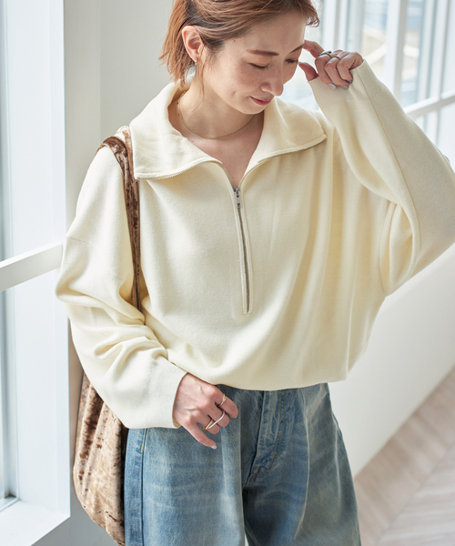 Spick & Span(スピックアンドスパン)の「ミラノリブハーフジッププルオーバー(ニット/セーター・レディース・ホワイト/チャコールグレー・FREE)」の20枚目の写真