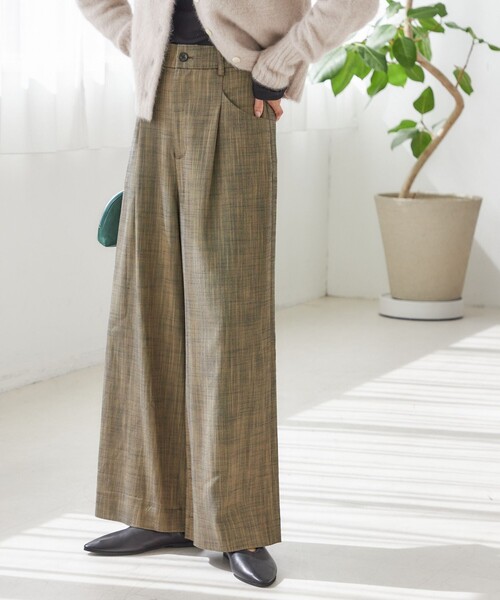 手洗い可能〉シャンブレー ポケット デザイン ワイド パンツ