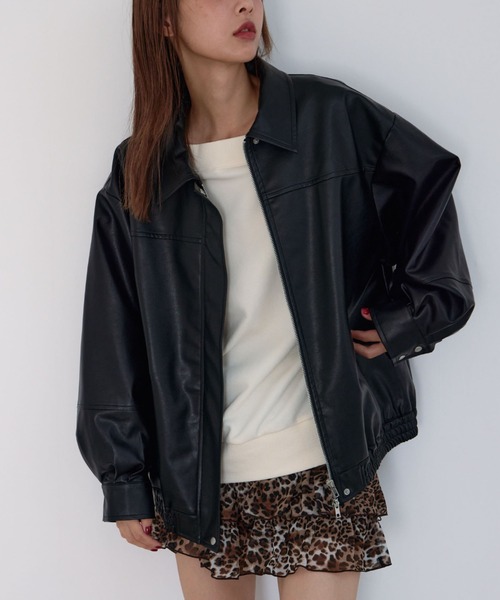 archives（アルシーヴ）の「フェイクレザーミドルブルゾン（ブルゾン・レディース・ブラウン/ブラック・MEDIUM）」の2枚目の写真