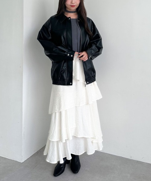 archives（アルシーヴ）の「フェイクレザーミドルブルゾン（ブルゾン・レディース・ブラウン/ブラック・MEDIUM）」の4枚目の写真