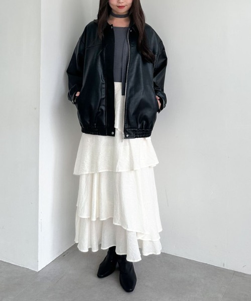 archives（アルシーヴ）の「フェイクレザーミドルブルゾン（ブルゾン・レディース・ブラウン/ブラック・MEDIUM）」の3枚目の写真