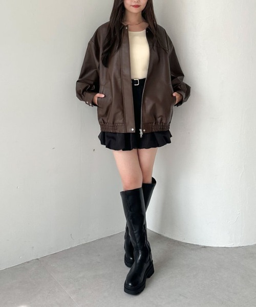archives（アルシーヴ）の「フェイクレザーミドルブルゾン（ブルゾン・レディース・ブラウン/ブラック・MEDIUM）」の12枚目の写真