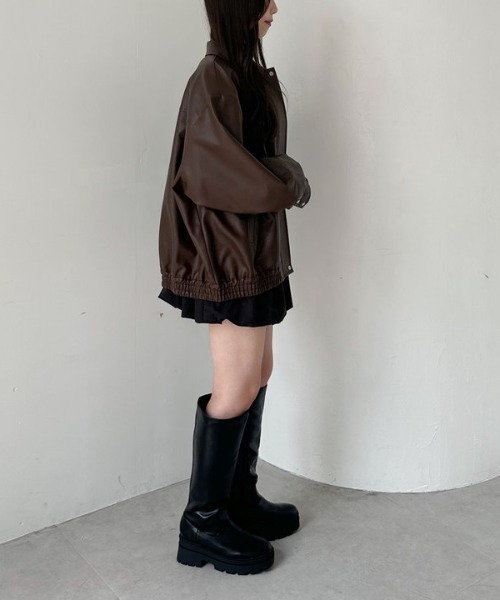 archives（アルシーヴ）の「フェイクレザーミドルブルゾン（ブルゾン・レディース・ブラウン/ブラック・MEDIUM）」の10枚目の写真