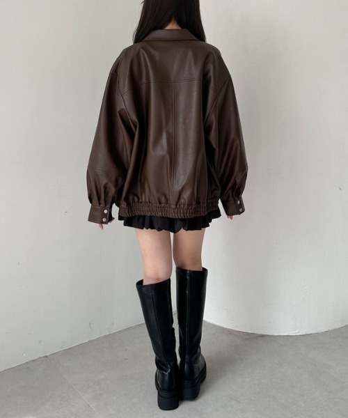 archives（アルシーヴ）の「フェイクレザーミドルブルゾン（ブルゾン・レディース・ブラウン/ブラック・MEDIUM）」の9枚目の写真