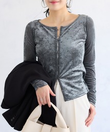 VIS | 【2WAY】花柄＆無地アソート袖シャーリングベロアカーディガン(カーディガン/ボレロ)