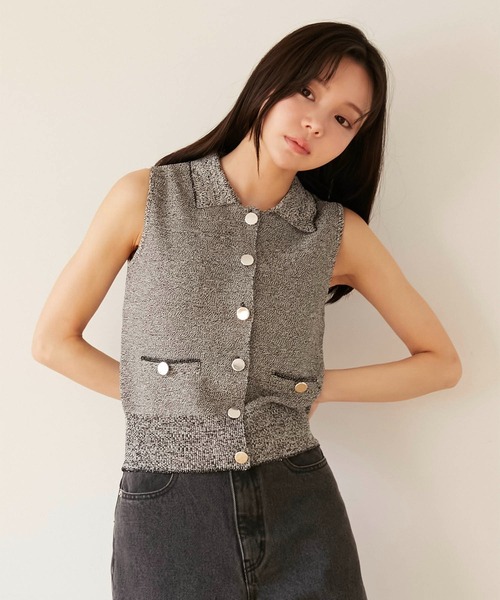 Luan（ルアン）の「【Luan】POLO KNIT VEST/ポロニットベスト（ベスト・レディース・チャコールグレー/ベージュ・FREE）」の14枚目の写真