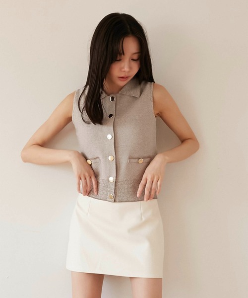 Luan（ルアン）の「【Luan】POLO KNIT VEST/ポロニットベスト（ベスト・レディース・チャコールグレー/ベージュ・FREE）」の7枚目の写真